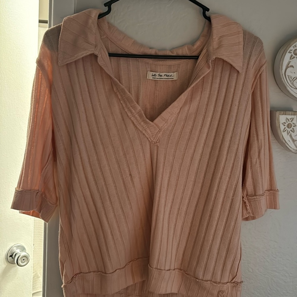 We The Free peach ribbed knit top